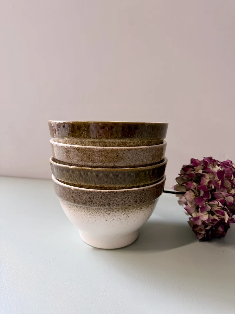 Bol émaillé marron et beige - lot de 4 - grès émaillé
