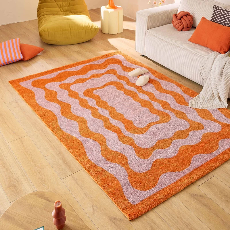 GROOVY - Tapis vintage style année 70 orange - GRO382ORA