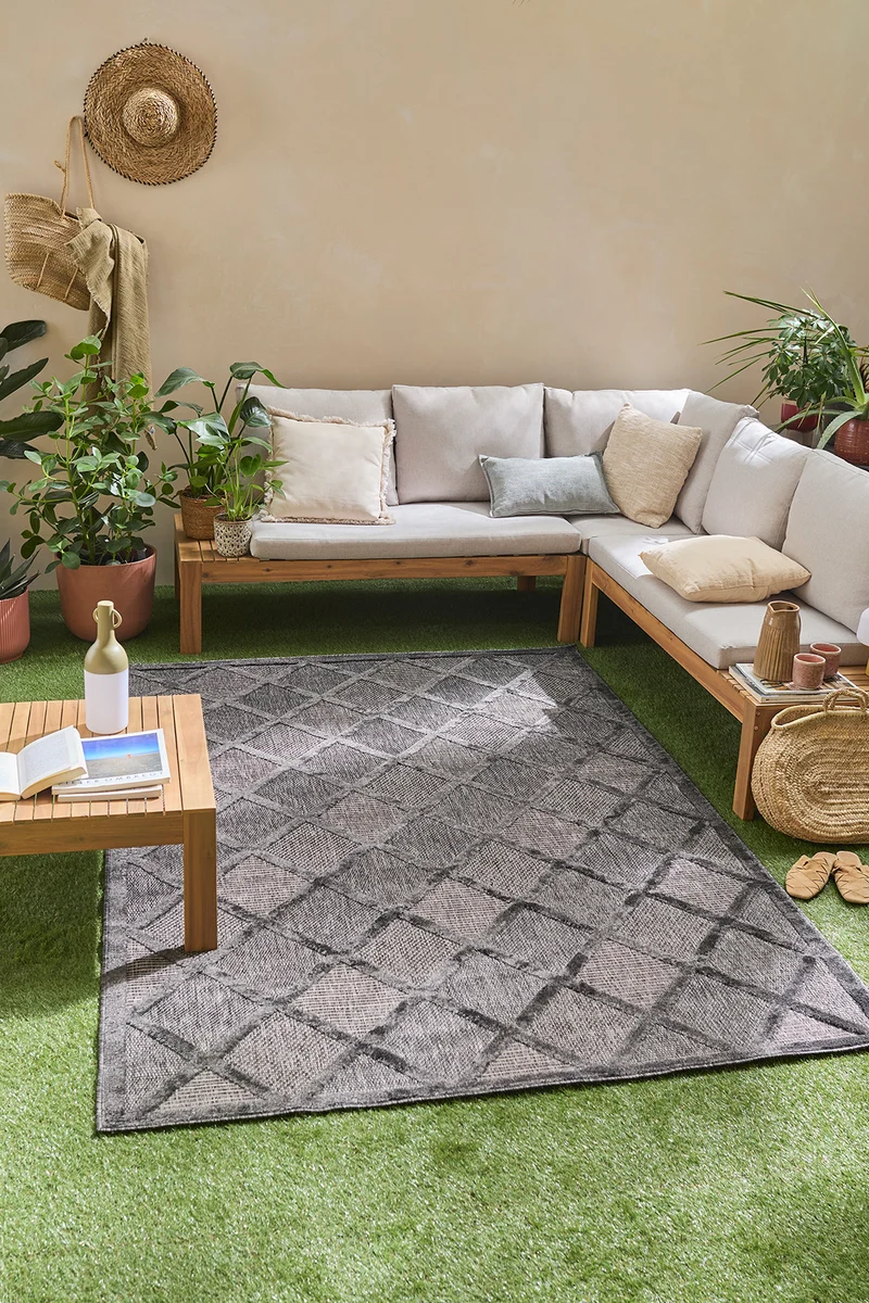 SANTORINI - Tapis d'intérieur et d'extérieur à motifs losanges noir - SAN991NOI