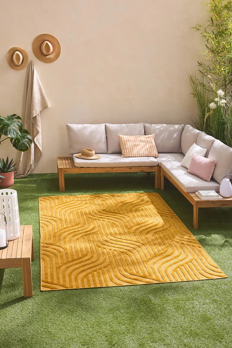 SANTORINI - Tapis d'intérieur et extérieur motif graphique jaune - SAN989JAU