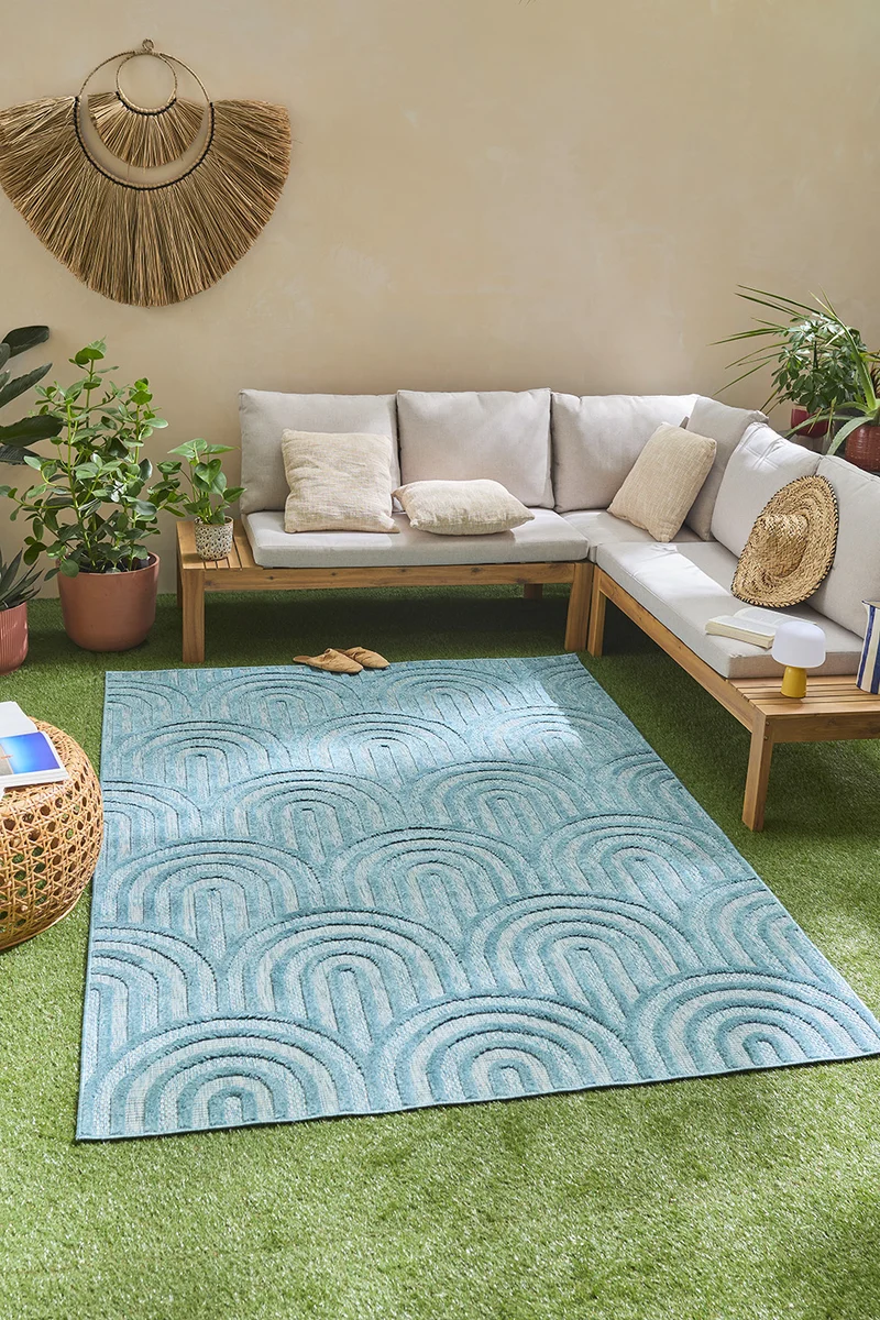 SANTORINI - Tapis d'intérieur et extérieur motif arcs de cercle turquoise - SAN985TUR