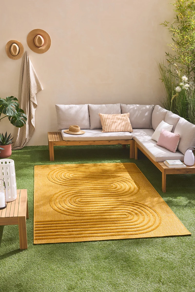 SANTORINI - Tapis intérieur et extérieur motifs de vagues jaune - SAN987JAU