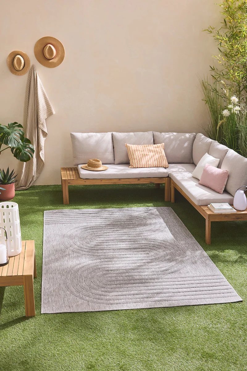 SANTORINI - Tapis intérieur et extérieur motifs de vagues gris - SAN987GRI