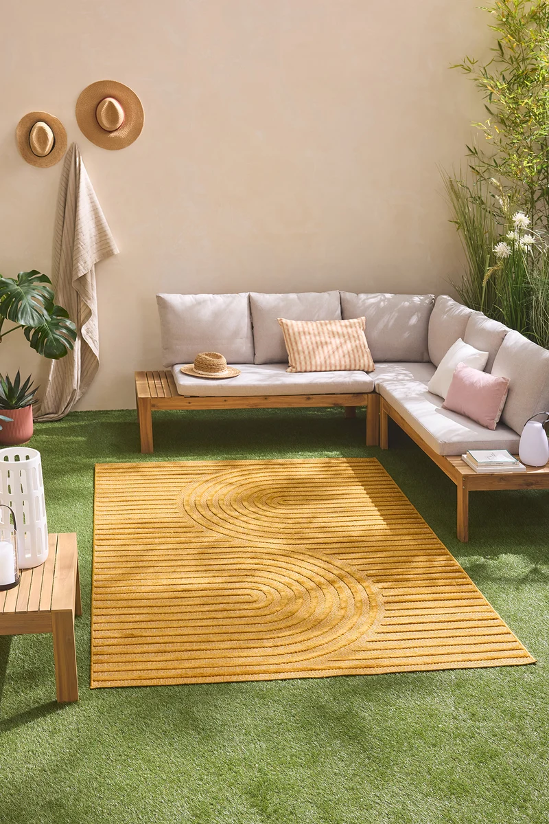 SANTORINI - Tapis d'intérieur et extérieur motifs arcs symétriques jaune - SAN986JAU