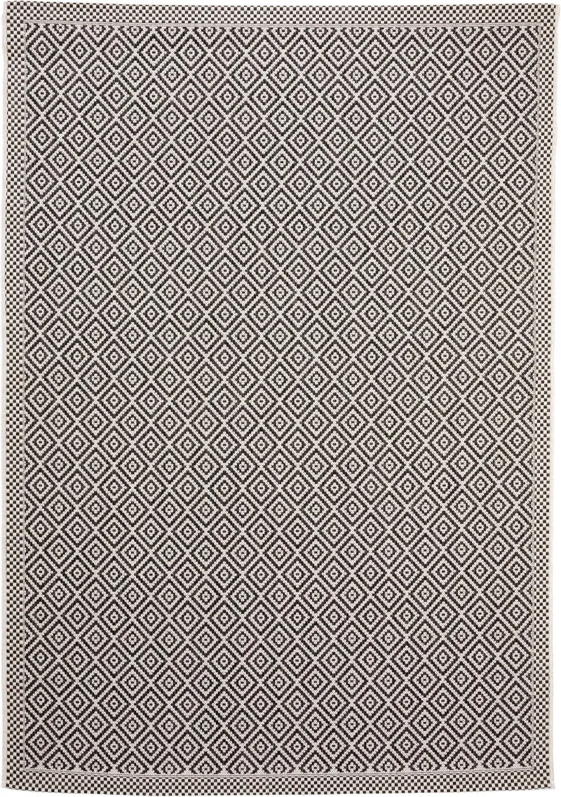 Tapis ethnique motif géométrique blanc et noir d'intérieur et d'extérieur 120x170 cm