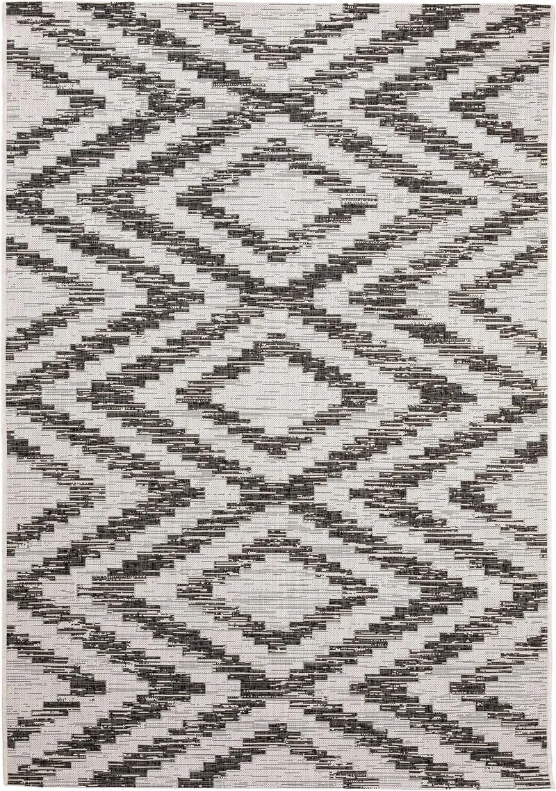 Tapis bohème motif ethnique blanc et noir d'intérieur et d'extérieur 160x230 cm