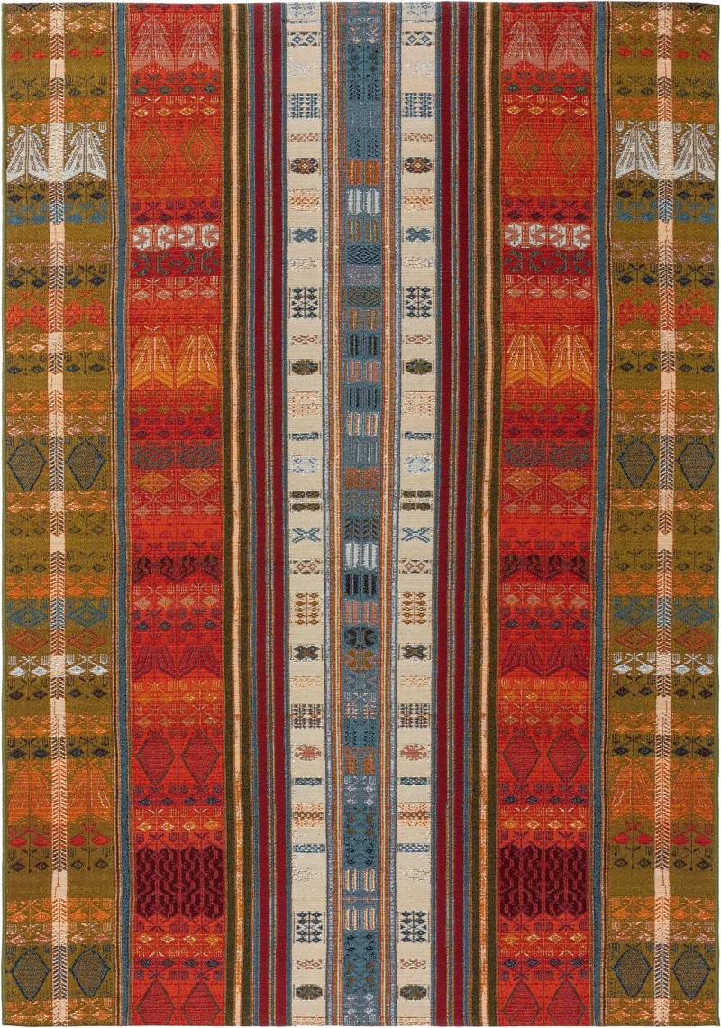 Tapis patchwork motif ethnique tons rouge et multicolore d'intérieur et d'extérieur 160x235 cm
