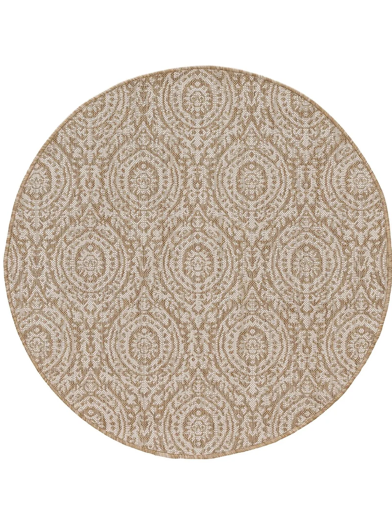 Tapis vintage oriental rond crème et beige d'intérieur et d'extérieur 120 cm de diamètre