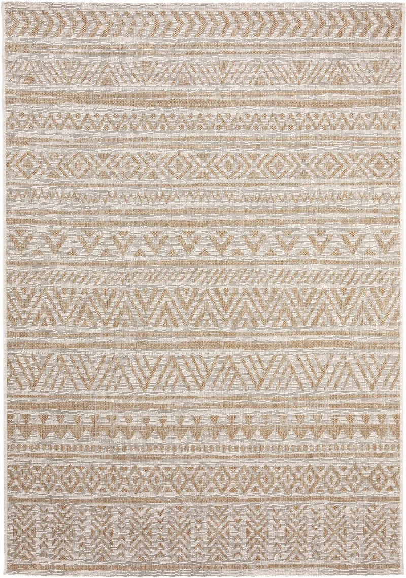 Tapis ethnique rayé crème et beige d'intérieur et d'extérieur 160x230 cm