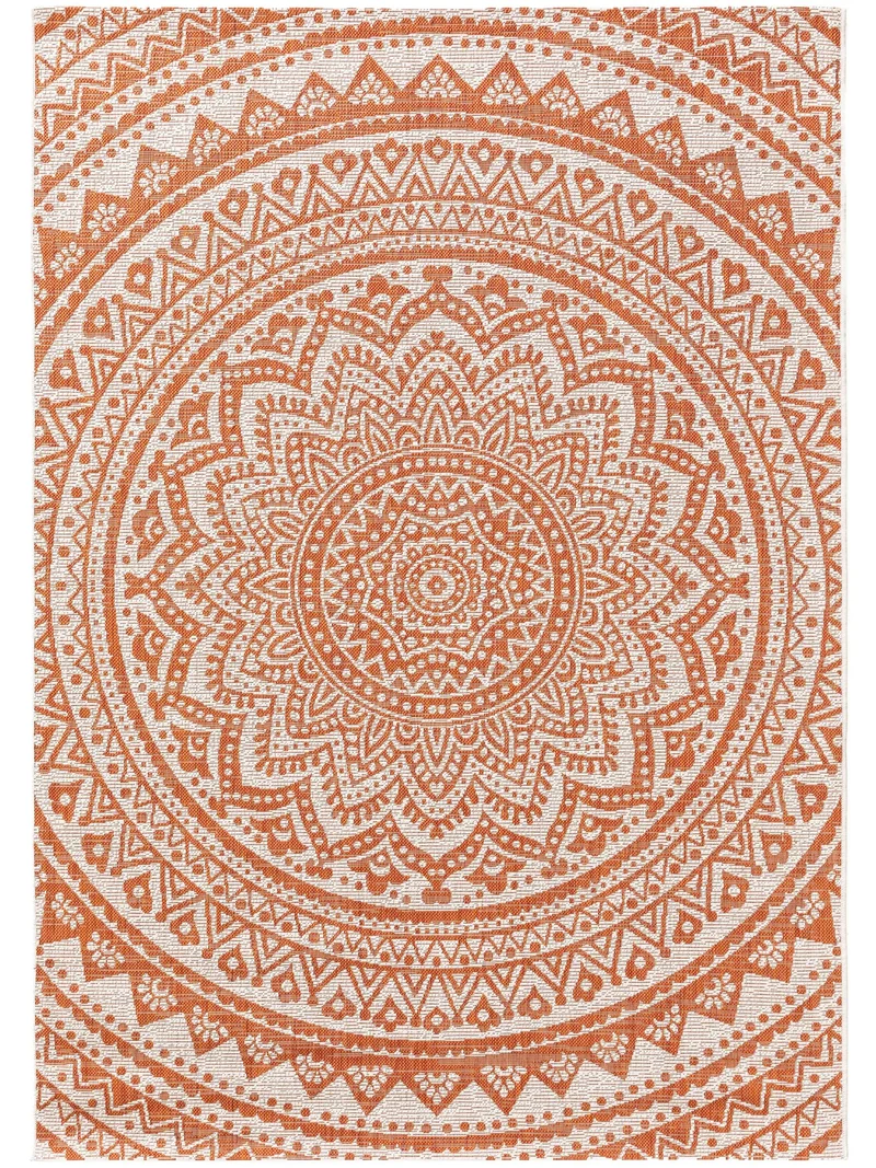 Tapis bohème motif mandala orange d'intérieur et d'extérieur 120x170 cm