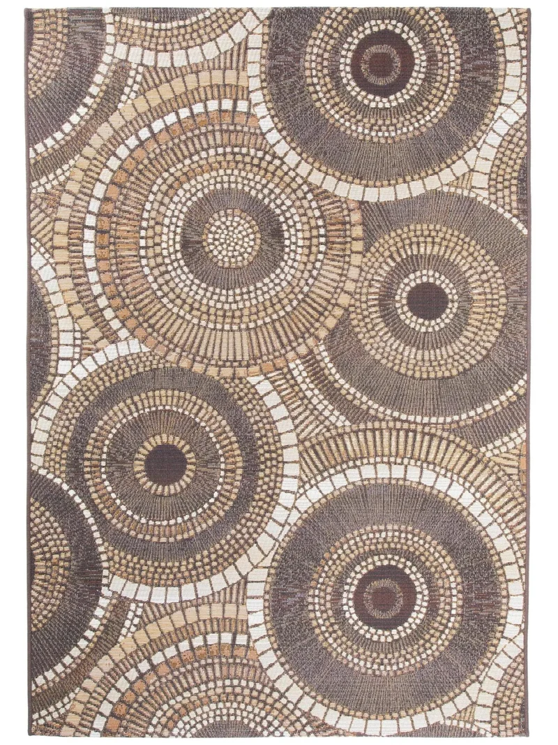 Tapis contemporain motif mosaique marron d'intérieur et d'extérieur 200x285 cm