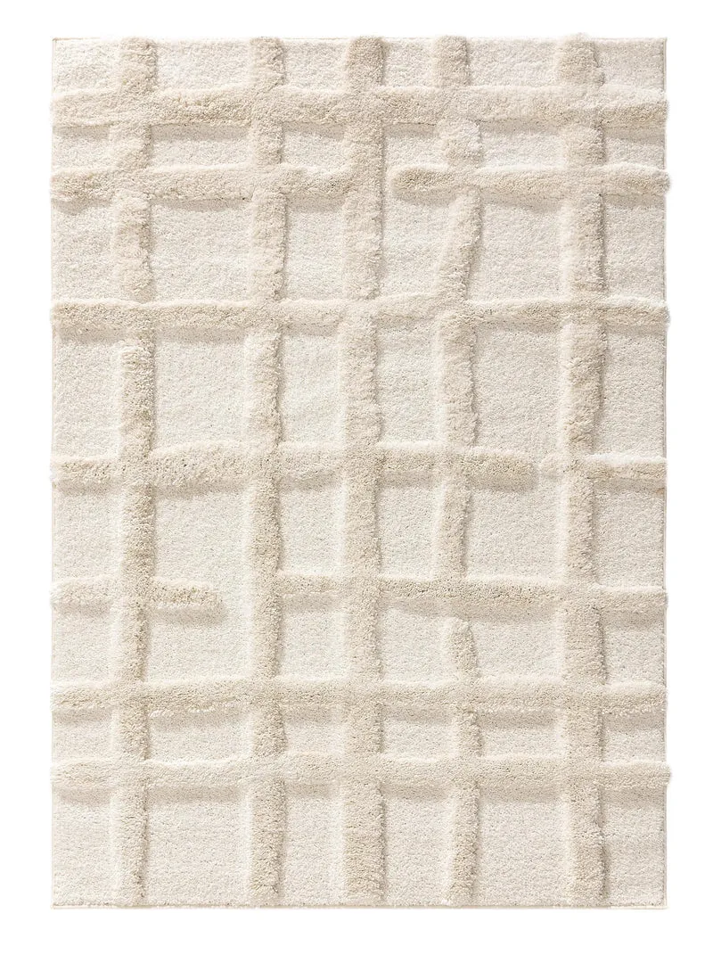 Tapis design motif à carreaux crème 200x290 cm