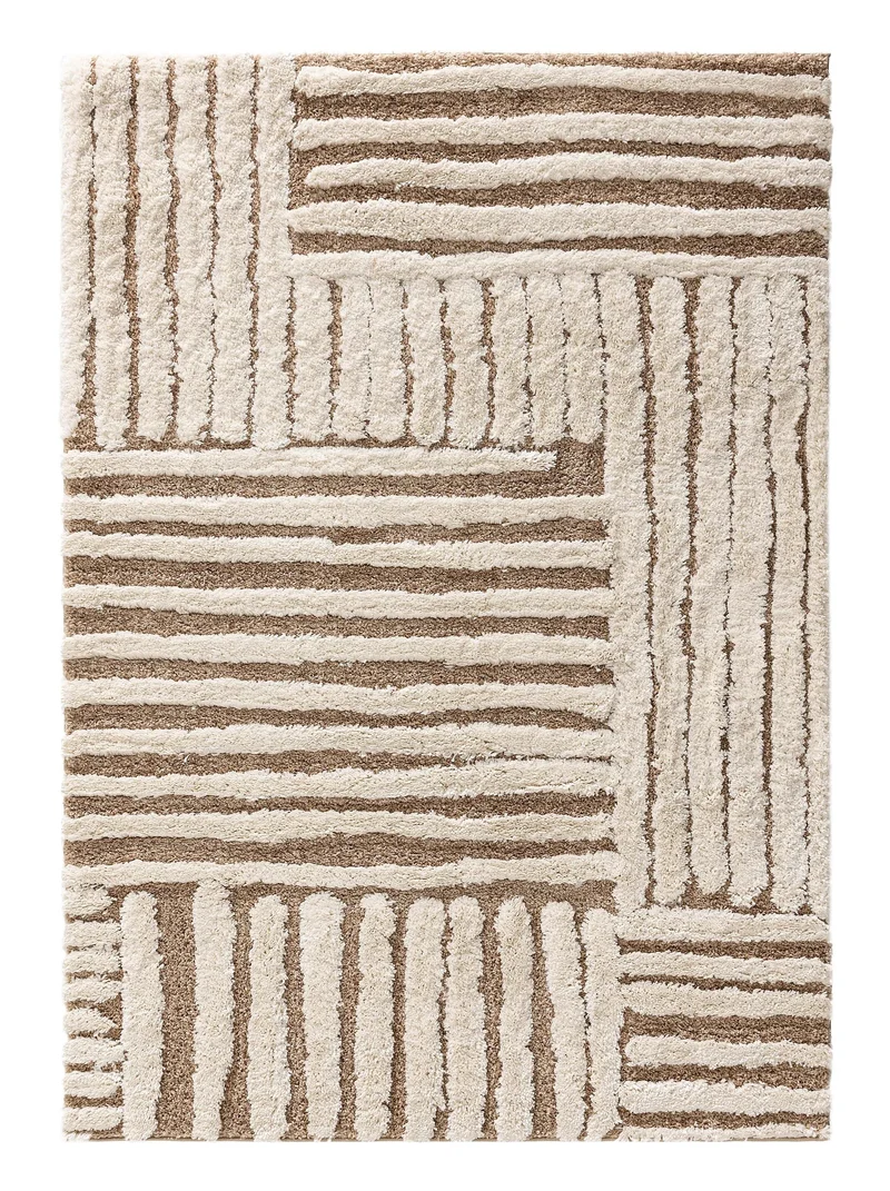 Tapis design motif rayé crème et beige 80x150 cm
