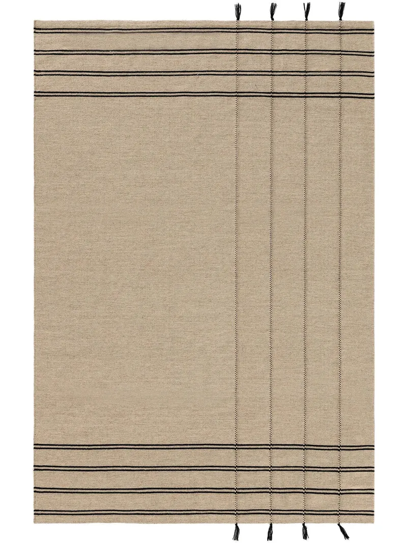 Tapis bohème beige et noir en laine 200x300 cm