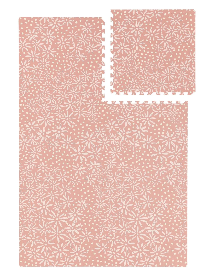 Tapis enfant de jeux puzzle motif à fleurs rose 120x180 cm
