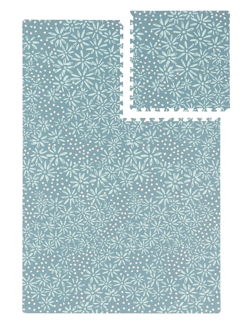 Tapis enfant de jeux puzzle motif à fleurs bleu 120x180 cm