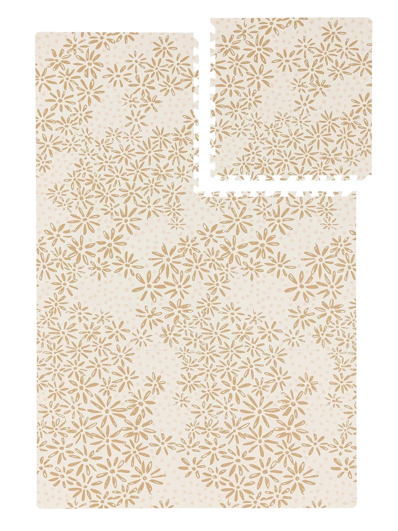 Tapis enfant de jeux puzzle motif à fleurs beige 120x180 cm