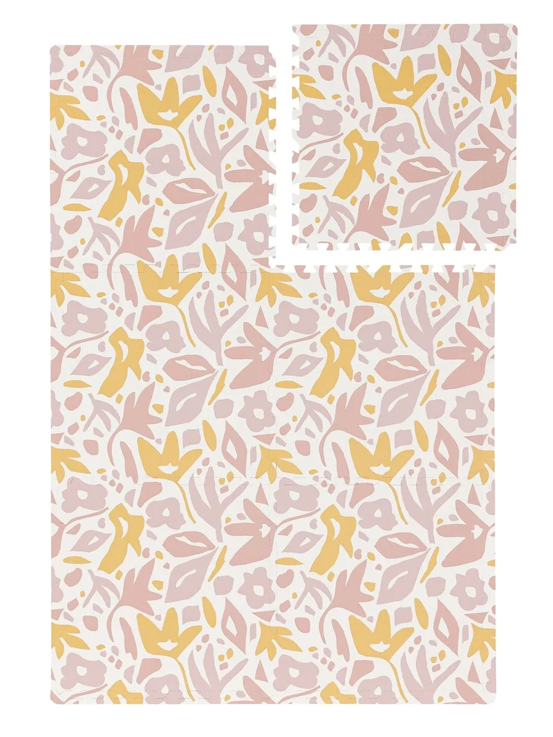 Tapis enfant motif fleur de jeux puzzle rose et orange 120x180 cm