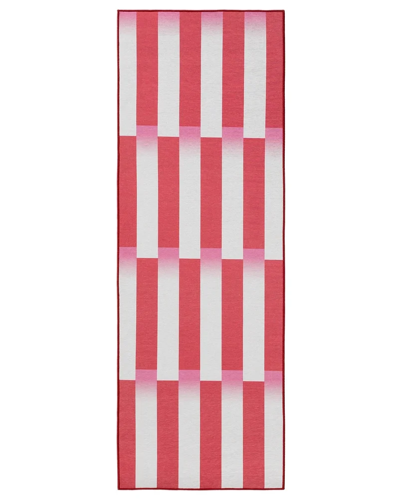 Tapis géométrique style rétro de couloir rouge et blanc 70x200 cm