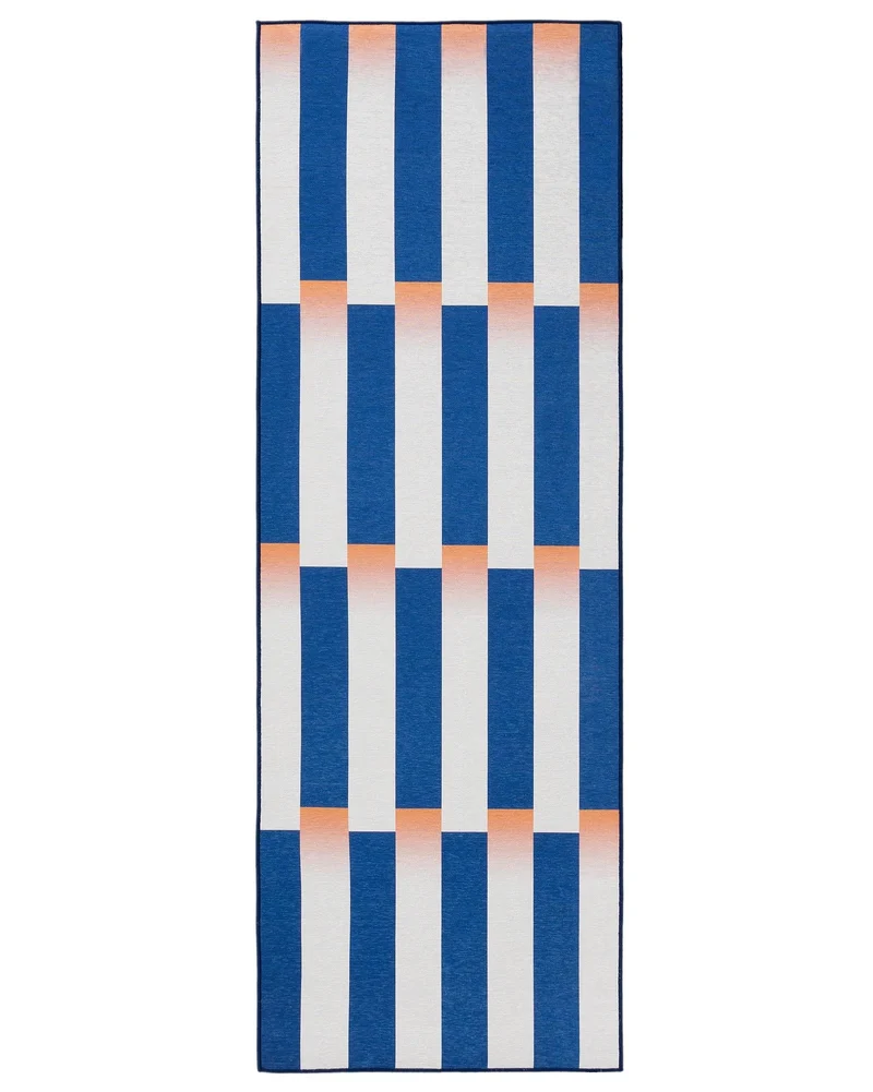 Tapis géométrique style rétro de couloir bleu et orange 70x200 cm