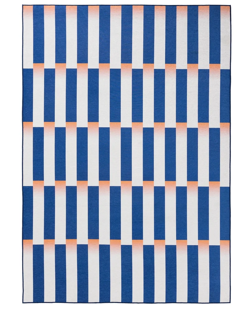 Tapis géométrique style rétro bleu et orange 120x170 cm