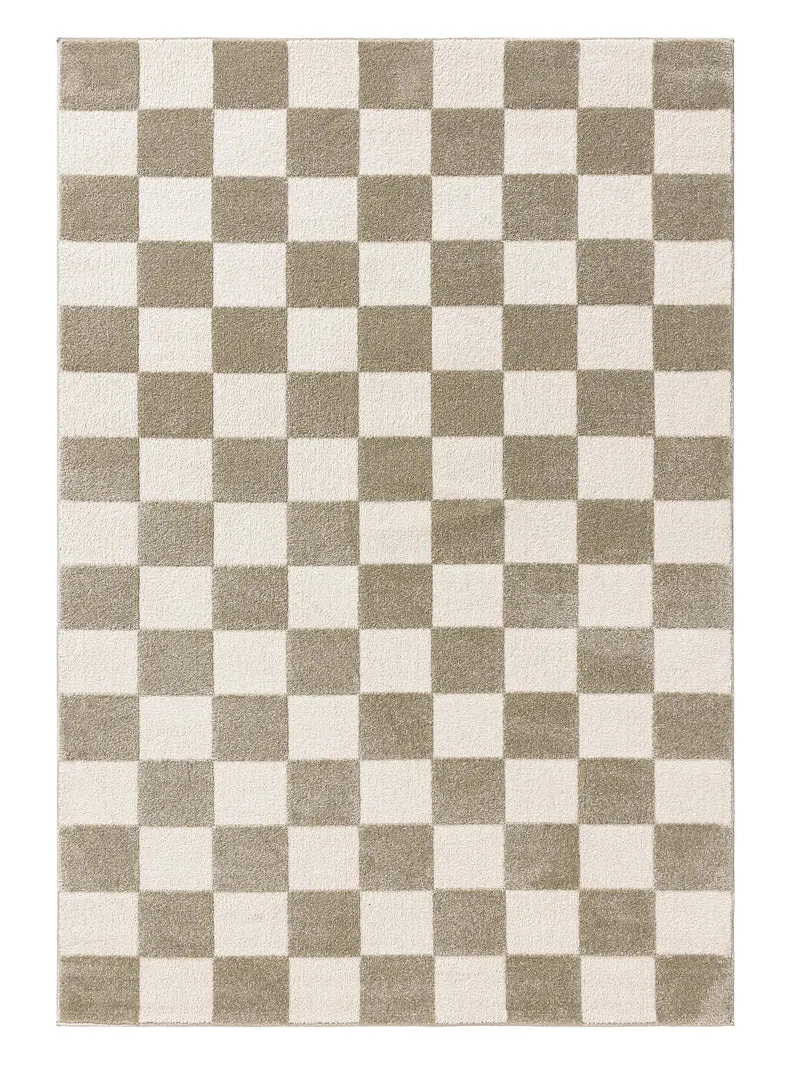 Tapis géométrique motif à damier vert et blanc 200x290 cm