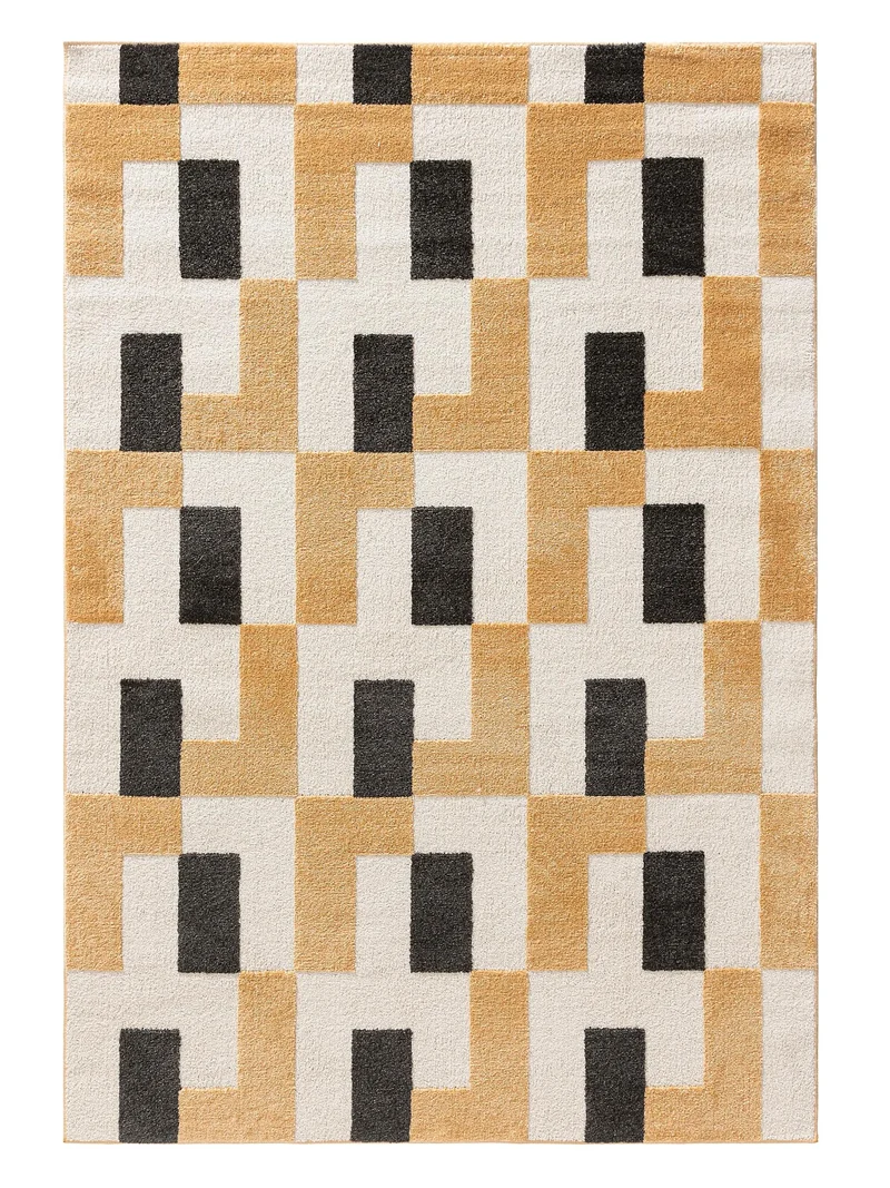 Tapis géométrique moderne blanc orange et noir 120x170 cm