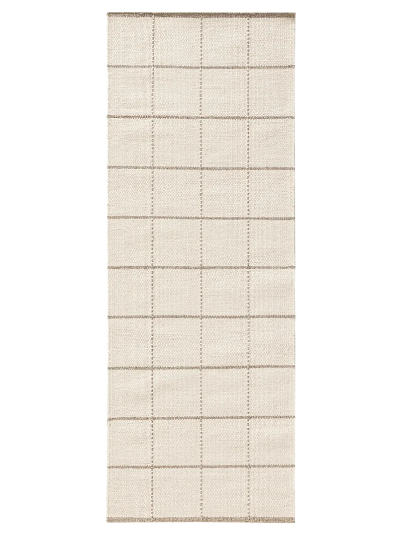 Tapis moderne motif grille géométrique descente de lit crème en laine 70x200 cm