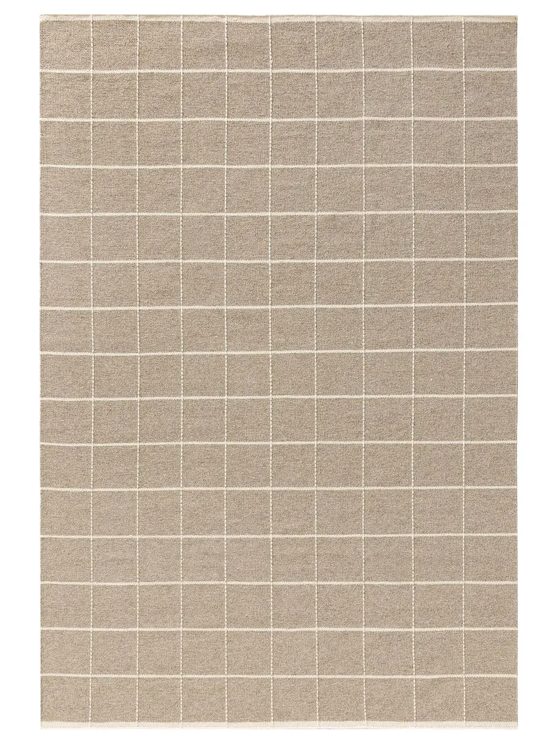 Tapis moderne motif grille géométrique taupe en laine 120x170 cm