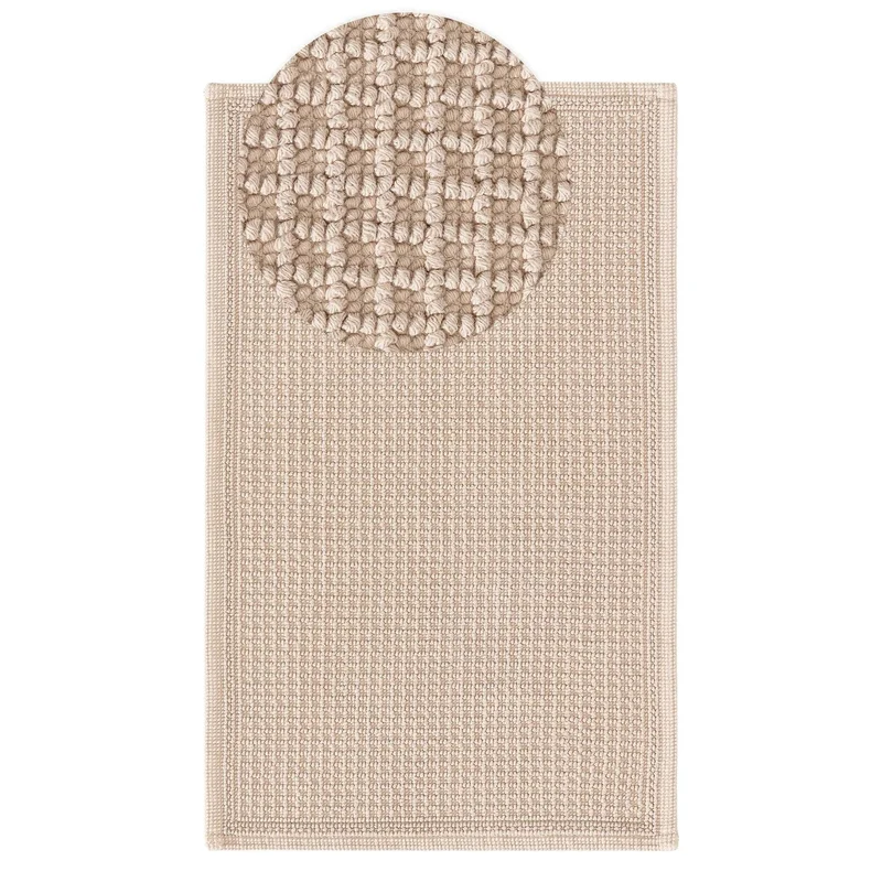 Tapis géométrique grille de bain beige en coton 50x80 cm