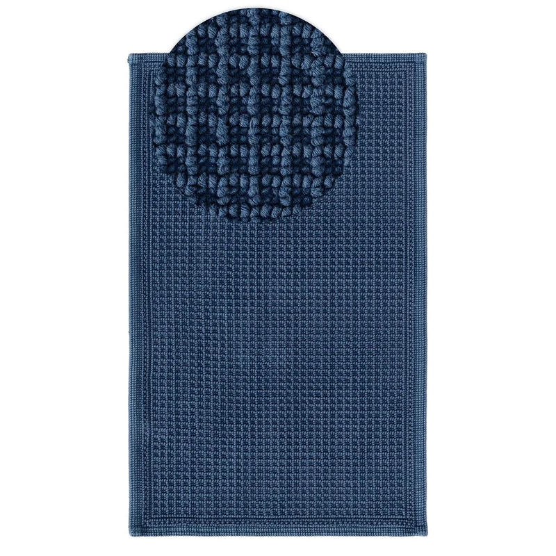 Tapis géométrique grille de bain bleu foncé en coton 50x80 cm