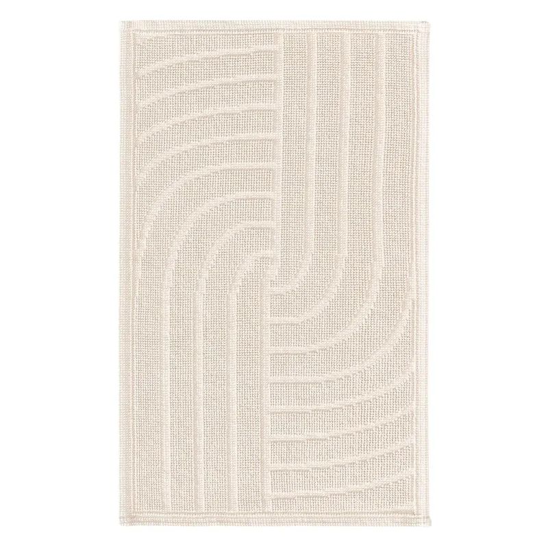 Tapis géométrique spirale de bain crème en coton 50x80 cm