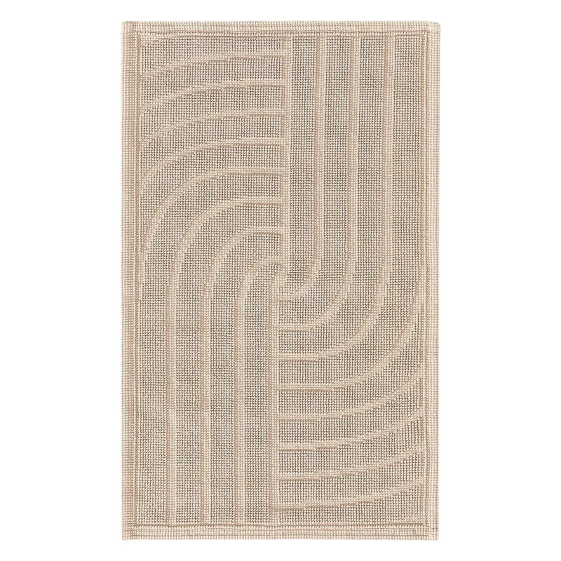 Tapis géométrique spirale de bain beige en coton 50x80 cm