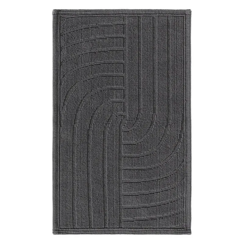 Tapis géométrique spirale de bain noir en coton 50x80 cm