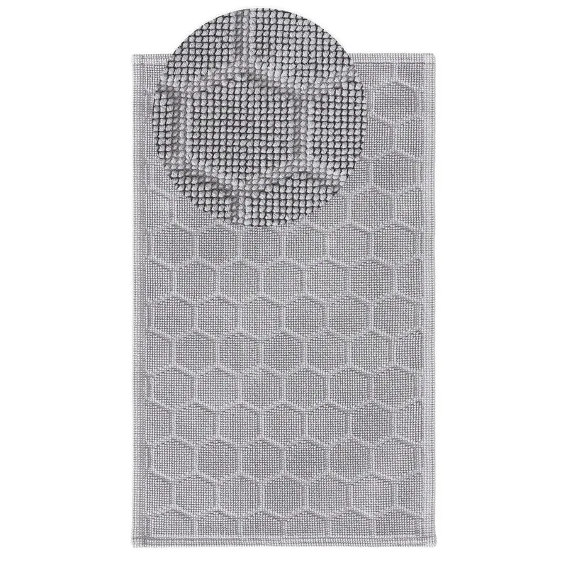 Tapis moderne motif nid d'abeille de bain gris en coton 50x80 cm