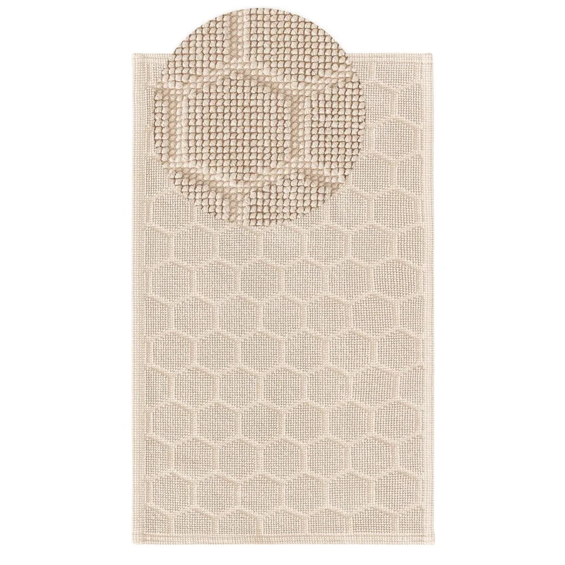 Tapis moderne motif nid d'abeille de bain beige en coton 50x80 cm