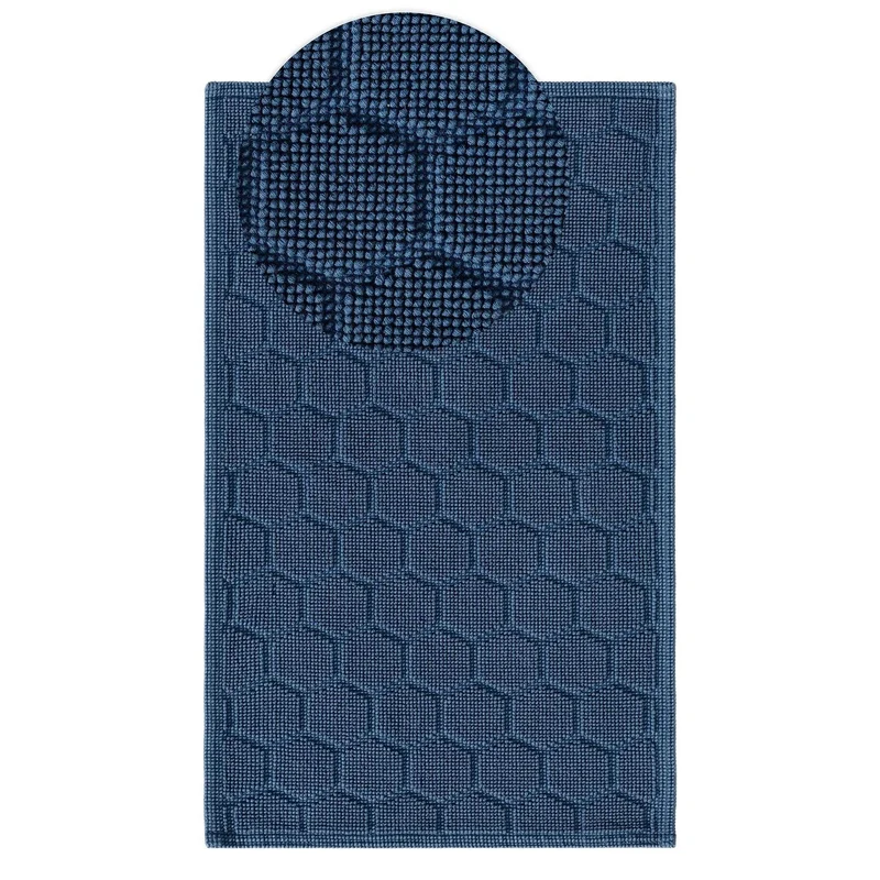 Tapis moderne motif nid d'abeille de bain bleu foncé en coton 50x80 cm