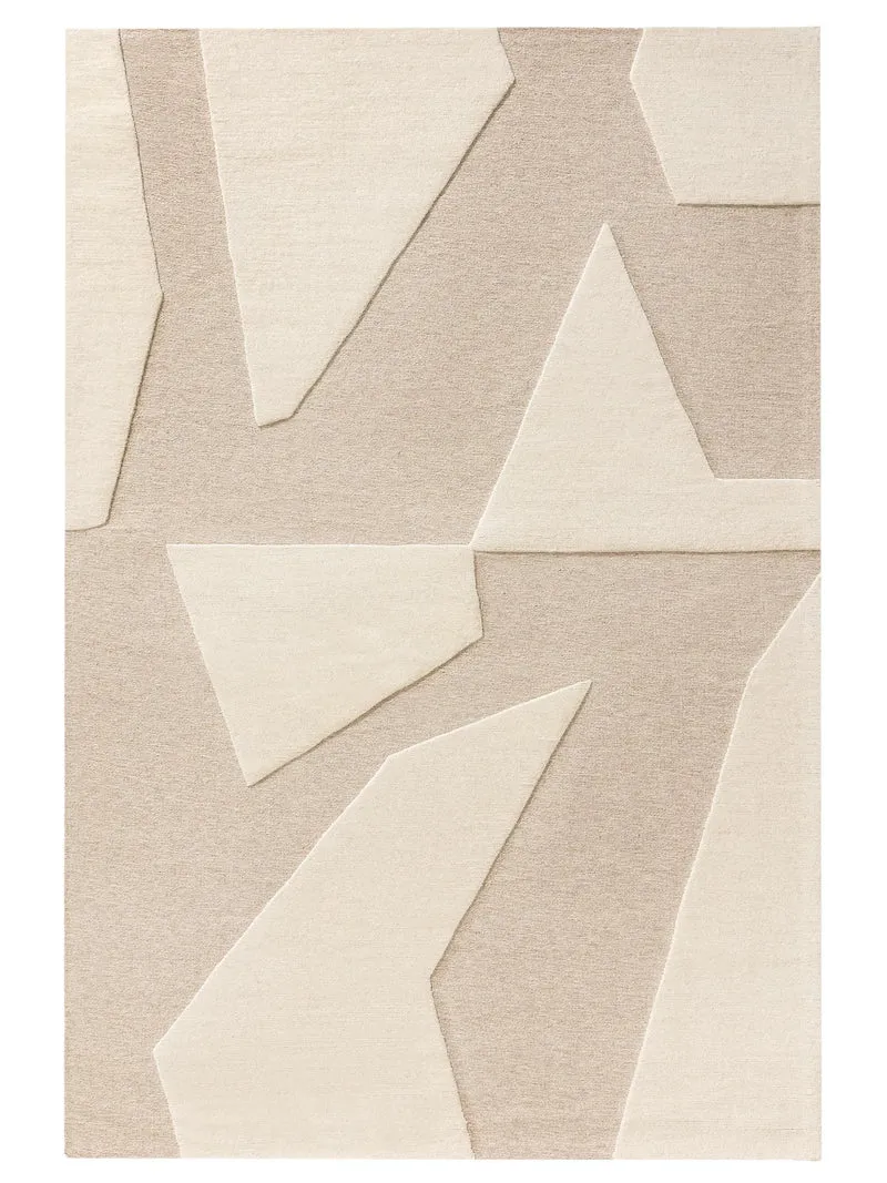 Tapis géométrique moderne beige et crème en laine 160x230 cm