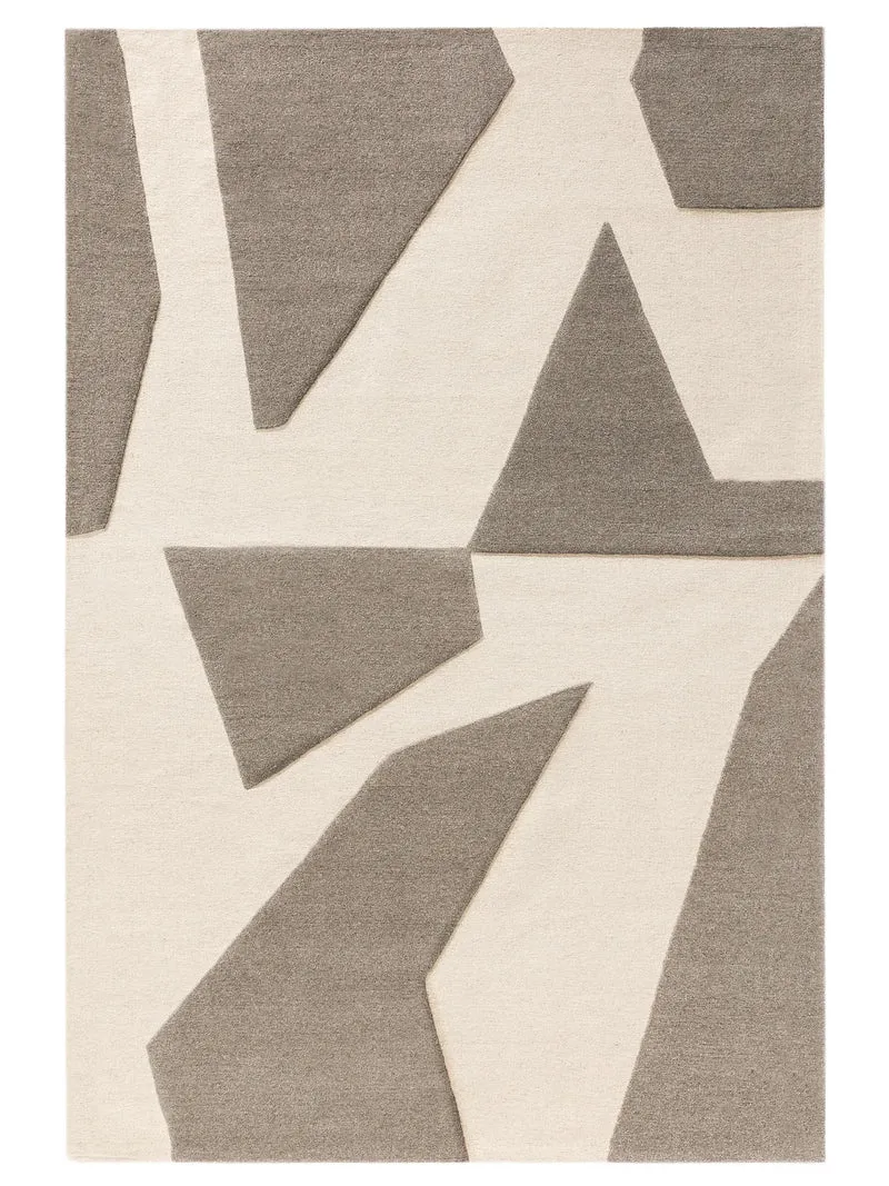 Tapis géométrique moderne gris et beige en laine 200x300 cm