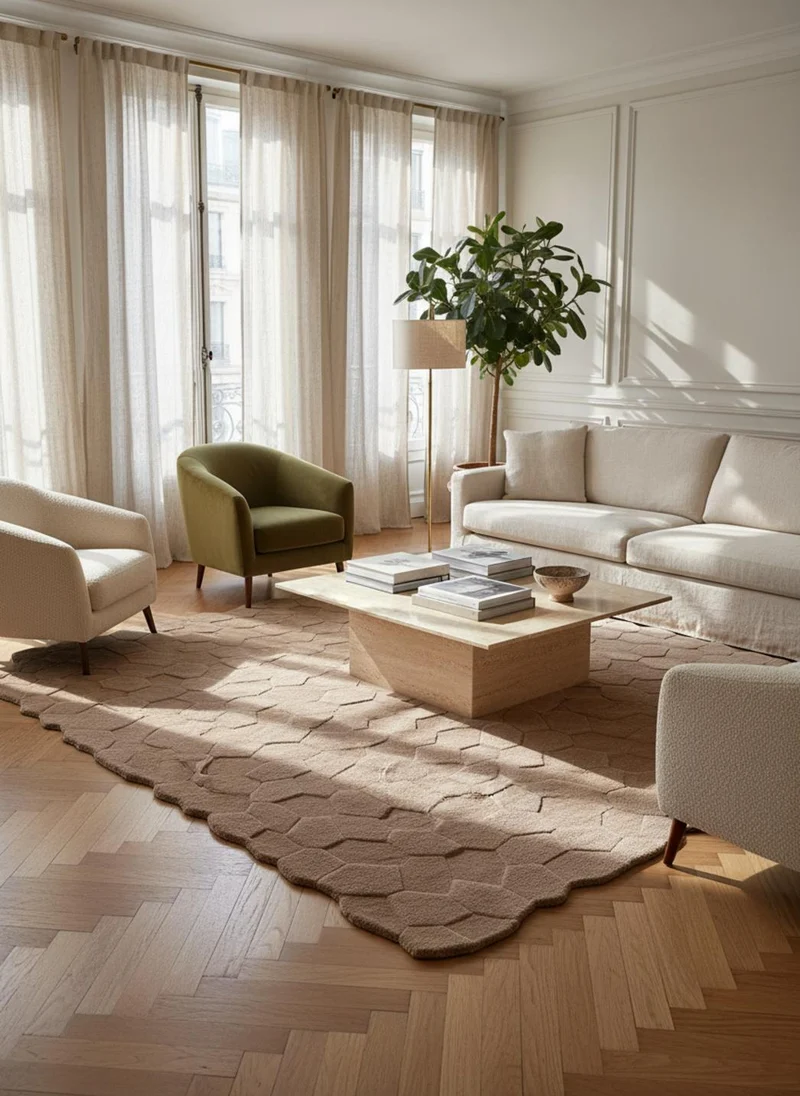 Tapis contemporain motif géométrique marron en laine 160x230 cm
