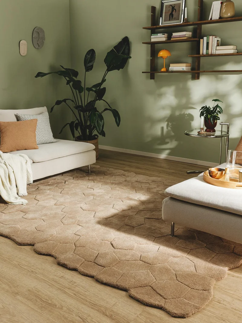 Tapis contemporain motif géométrique marron en laine 160x230 cm