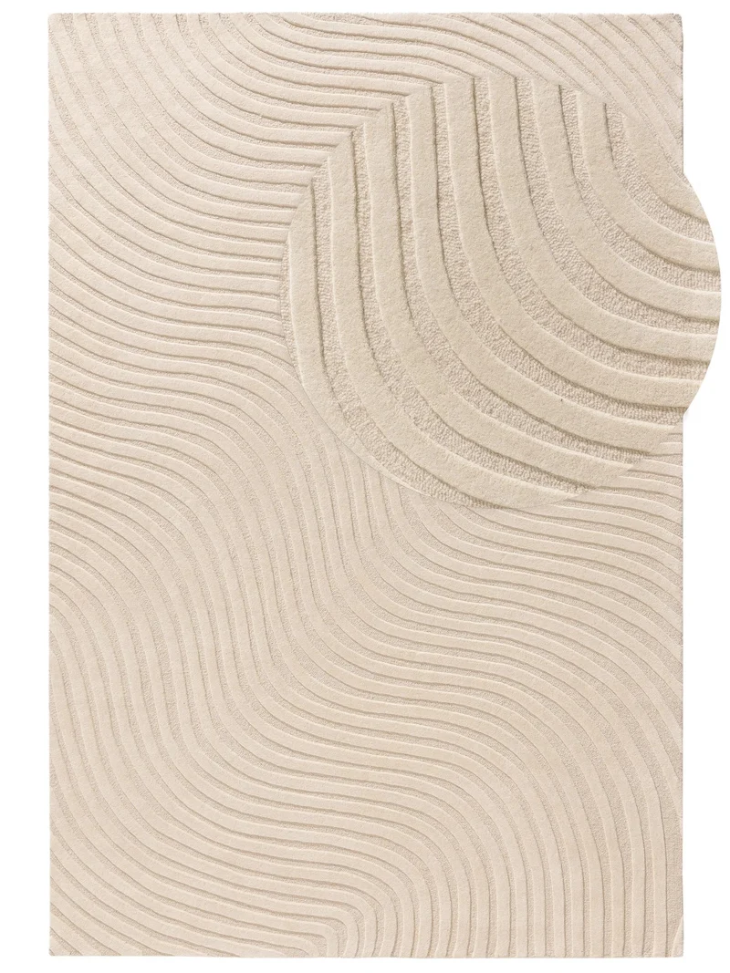 Tapis moderne motif vague crème en laine 120x170 cm