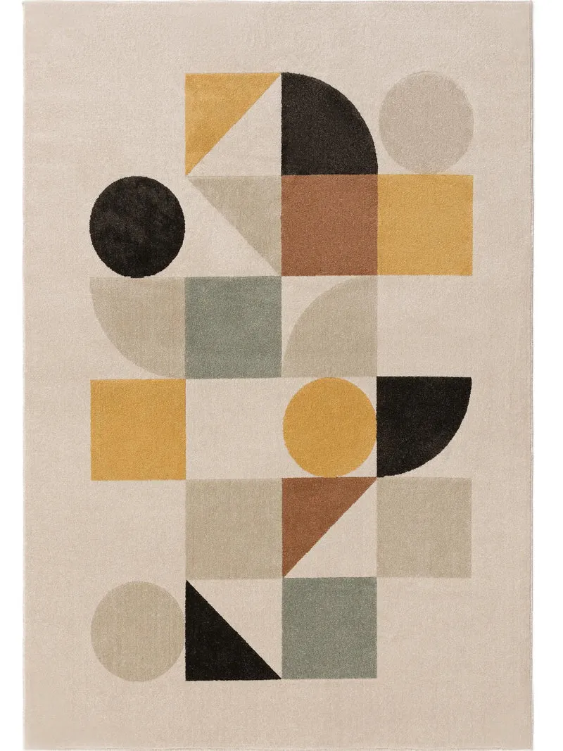 Tapis contemporain motif géométrique beige et multicolore 120x170 cm