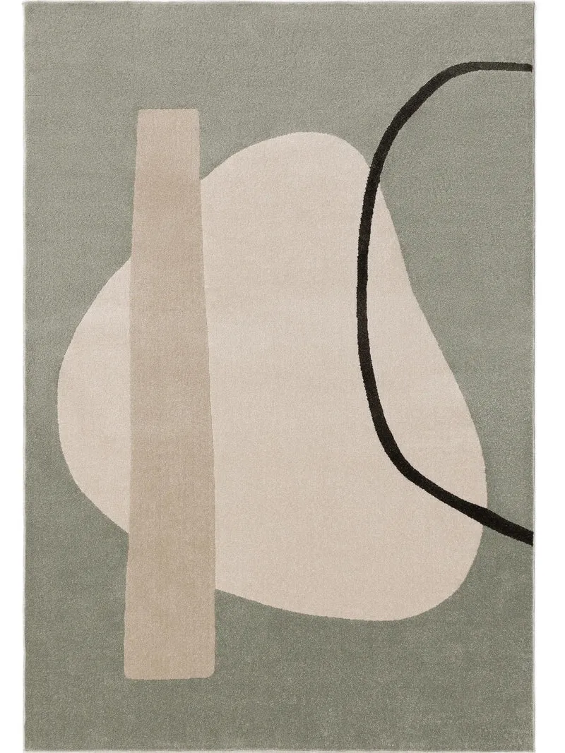 Tapis contemporain motif géométrique vert sauge et beige 120x170 cm