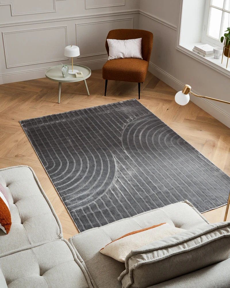 Tapis poils ras motif en relief gris : BLO1042GRI