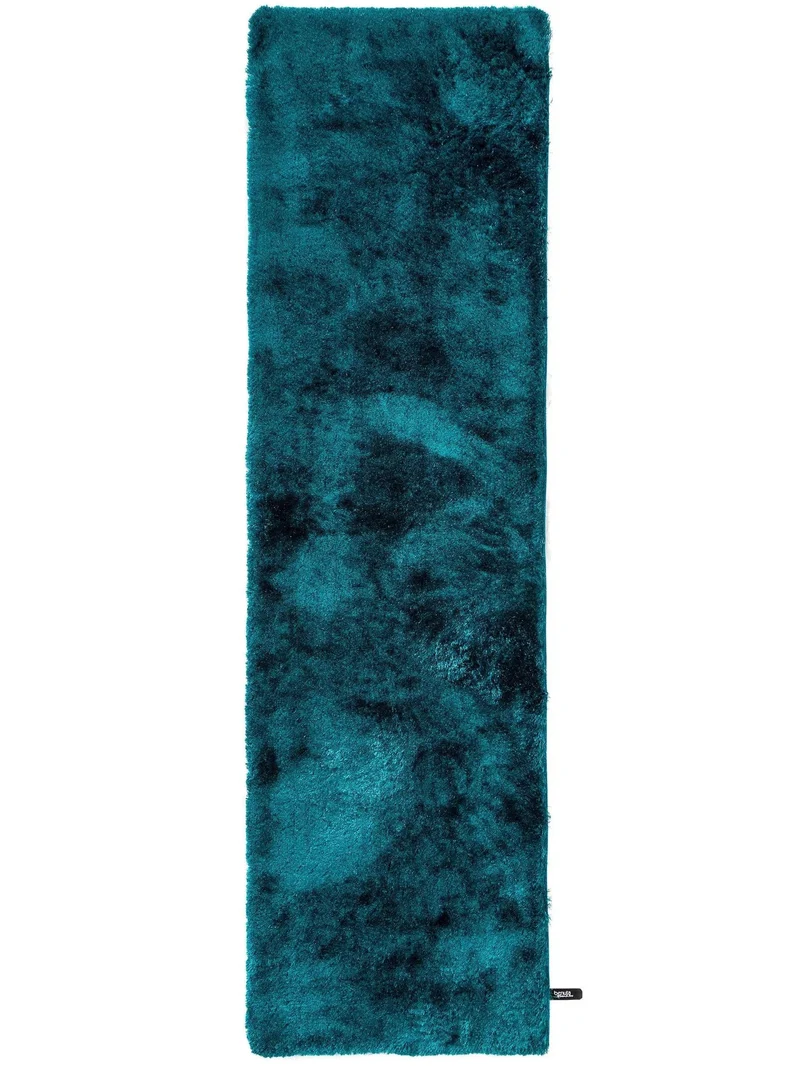Tapis shaggy fourrure descente de lit bleu pétrole 80x300 cm