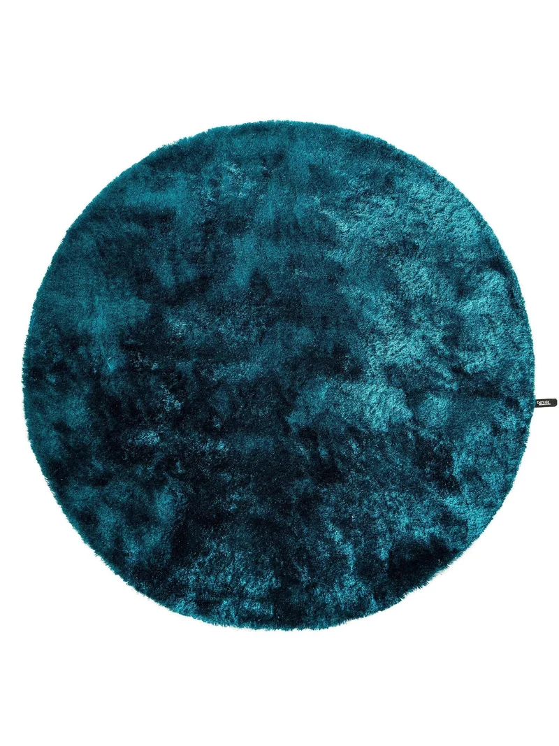 Tapis shaggy fourrure rond bleu pétrole 160 cm de diamètre