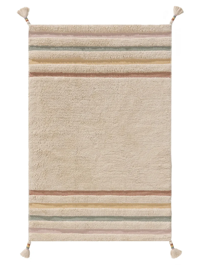 Tapis vintage motif rayé enfant beige et multicolore en coton 160x230 cm