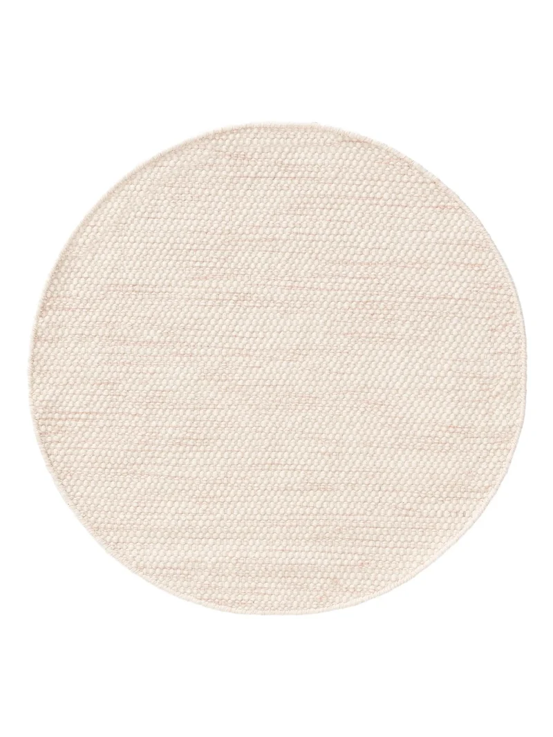 Tapis scandinave tressé rond enfant crème et corail en laine 150 cm de diamètre