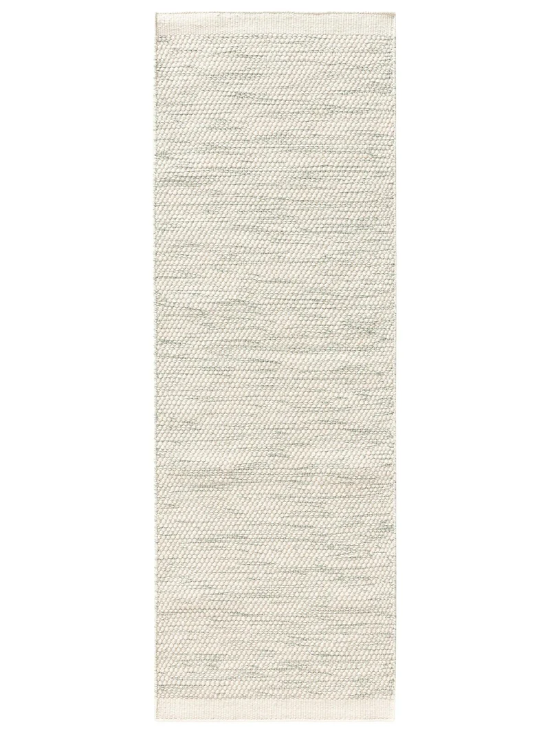 Tapis scandinave tressé descente de lit enfant crème et gris en laine 70x200 cm